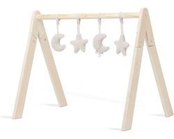 Jollein - Babygym Speeltjes - Baby Speelgoed Hangers - Hout & Polyester - Moon - Nougat