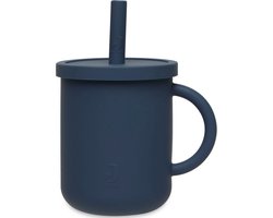 Jollein - Drinkbeker Met Rietje (Jeans Blue) - Siliconen - Baby Drinkberker, Baby Bestek - 6-18 maanden