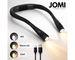 JOMI Oplaadbare Neklamp – LED Nekleeslamp met Flexibele Armen en 3 Lichtstanden – Handsfree Leeslamp voor Lezen en Hobby