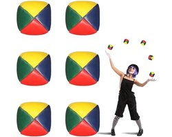 Jongleerballen, 6 jongleerballen, veelkleurige jongleerset, van PU-leer, voor beginners en professionals, kinderen en volwassenen, Ø 5 cm, voor jongleerders, zacht en duurzaam