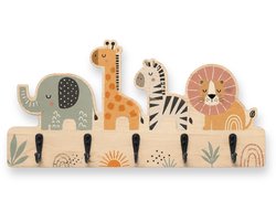 Jooba Kinderkapstok - Kinderkamer - 5 Haken - Safari - Kapstok hangend - Hout - Wandkapstok - Met bevestigingsmateriaal