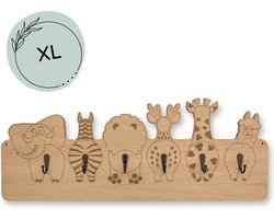 Jooba® Kinderkapstok voor Kinderkamer - 6 Metalen haken - XL - Hout - Dierenkoppen - Wandkapstok - Kapstok met Dieren - Met bevestigingsmateriaal