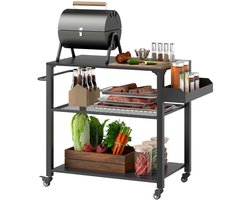 Joorly Buitenkeuken - BBQ Standaard - BBQ Wagen - Grillwagen - Tafel op wielen - Metaal - Multifunctioneel - 105x50x79cm - Zwart