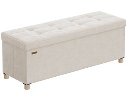 Joorly Opbergbank met Opbergruimte – Opbergpoef & Voetenbank – 112L Opbergbox – Opvouwbare Zitbank – 110 x 38 x 40 cm – Draagvermogen 300 kg – Beige