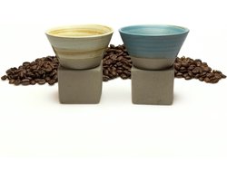 JOR Products® Koffiekopjes - 2 stuks - Driehoek - Kunst - Design - Servies - Koffiezetapparaat - Koffiebonen - Mug - Espresso - Thee