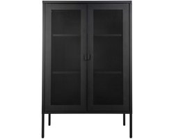 Joseph | displaykast | zwart | staal | 80x40x180 cm | buffetkast | buffetkast industrieel | buffetkasten landelijk | opbergkast | opbergkasten met deuren | keukenkast | Wood Selections