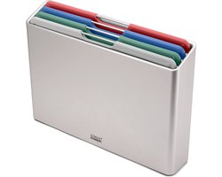 Joseph Joseph Folio™ Snijplankenset 4-delig – Large – Zilver – Kleurgecodeerd – Met Opbergstand – RVS Handgrepen