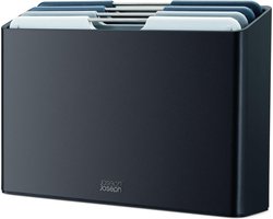 Joseph Joseph Folio™ Snijplankenset 4-delig – Medium – Lichtblauw – Kleurgecodeerd – Met Opbergstand – RVS Handgrepen
