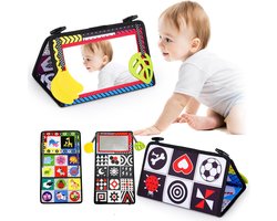 Jouets à motifs contrastés, livre pour bébé avec miroir pliable, livre en tissu noir et blanc pour bébé, jouets sensoriels, jouets sensoriels à contraste élevé, miroir pour bébé, convient aux garçons et aux filles de 0 à 6 mois