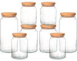 Joy Kitchen glazen voorraadpotten combinatie | Set van 8 potten | houten lucht afsluitende ronde deksels | voorraadpotten glas met deksel | voorraadpotten glas | voorraadpot | keuken voorraad organizer | duurzame hersluitbare voorraadpotten
