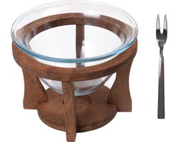 Joy Kitchen houten fondueset inclusief vorkjes - set voor twee | fonduepan | duurzame fondue set | fonduevorken | fondue brander waxinelichtje | fondueset tafel | keuken | Kerstdiner | Kerst cadeau voor hem en haar | Donker bruin