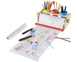 Joya Creative Houten Papierrolhouder met 2 Tekenpapier Rollen van 10 Meter – Montessori Tekenset voor Kinderen vanaf 3 Jaar – Inclusief 3 Opbergbekers en Montagemateriaal – Wit/Naturel