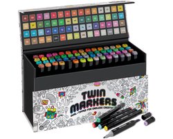 Joya Creative Twinmarkers Set 60 Stuks - Alcohol Markers voor Volwassenen en Kinderen - Dubbelzijdige Stiften met Luxe Opbergkoffer