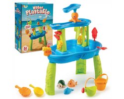 Joya Creative Watertafel Jongens - Kleur Blauw en Groen - Waterspeeltafel - 34-delig accessoire set - Waterval Effect – Afmeting 59x38,5x73 cm – Activiteitentafel met Water Voor Buiten en Tuin