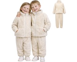 Joya Kids® Teddy Fleece Set Kinderen Crème | 2-delige Joggingpak Winter | Zachte Warme Kinderkleding | Vest met Rits & Broek | Unisex | Maat 110 | 3-4 Jaar