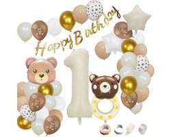 Joya Party® 1 Jaar Verjaardag Versiering Set Teddy Beer | Baby | 1ste Verjaardags Feest | Happy Birthday Slinger Ballonnen | Feestversiering Beren | Bruin, Beige en Wit