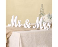 Joya Party® Mr & Mrs Tafel Letterdecoratie Wit | Tafeldecoratie van Hout | Bruiloft Decoratie | Vrijstaand Teken | Huwelijkscadeau | 3-Delige Set | Romantisch Vintage Tafeldecor