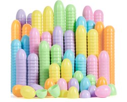 JOYIN 50 stuks pastelkleurige paaseieren van 8 cm, lege paaseieren om te vullen, kleurrijke kunststof eieren voor paasjacht, feestgeschenken, vulmanden, benodigdheden