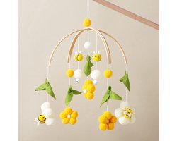 Joymaxx® Boxmobiel Vilt + Hout- Baby Mobiel Bijen en Bloemen - Wieg Accessoire - Babycadeau Kraamcadeau- Babymobiel voor babybox - Babykamer decoratie muziekmobiel