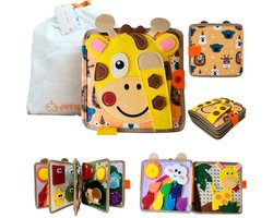 Joymaxx® Busy board book -Activiteitenboek Giraffe- Montessori speelgoed 2 jaar 3 jaar- Busy book - Baby speelgoed 6 maanden 1 jaar - Sensorisch Speelgoed Jongens en meisjes