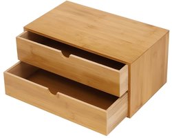 JOYNEXTBUY - Bamboe Bureau Organizer met 2 Lades – Desktop Opbergbox – Bureau Organizer voor Kantoor, Badkamer en Thuis – Houten Opbergsysteem – Natuurlijk Bamboe Design