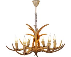JOYNEXTBUY - Gewei Kroonluchter - 6 Koppen - Hertengewei - Hertenkroonluchter - Hanglamp - 220V - Plafondlamp - Hars - Bruin