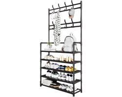 JOYNEXTBUY - Kapstok met Schoenenrek - Garderoberek - Kapstokrek - Halmeubel met schoenenrek - Multifunctioneel - Schoenenrek met kapstok - Zwart
