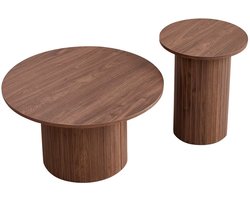 JOYNEXTBUY - Salontafel set - 2-delig - Bijzettafels - Rond - Scandinavische stijl - Multifunctioneel - Hoogwaardig MDF - Walnoot