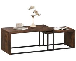 JOYNEXTBUY - Salontafel Set van 2 - Industriële Nesttafels met Houtlook Blad en Stalen Frame - Voor Woonkamer - Walnoot - Houtlook