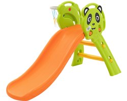 Joyz 2in1 speelglijbaan set binnen buiten groen oranje met basketbal hoepel kinderspeelgoed vanaf 3 jaar babyglijbaan tuinglijbaan peuter glijbaan plastic glijbaan klimrek gymtoestellen kindertoren balspel speeltoestellen kindersporten ballenmand