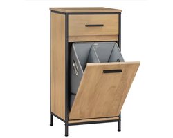 J&R Badkamer kast - Wasmand kast - Waszak - Badkamermeubel - Kast - Opbergkast - 2 handdoek haakjes - Industrieel - Bruin