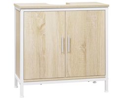 J&R Badkamerkast - Gootsteen kast - Kastje badkamer - Wastafel kast - Kast met deurtjes - Badkamer meubel - Hout - Wit - 60x30x60cm