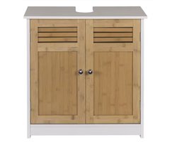 J&R Badkamerkast - Kastje badkamer - Wastafel kast - Badkamer meubel - Bamboe hout deuren - Hout - Zijdeglans wit - 60x60x30cm
