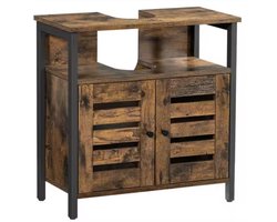 J&R Badkamerkast - Kastje badkamer - Wastafel kast - Badkamer meubel - Industrieel - Hout - Staal - Bruin - 60x60x30cm