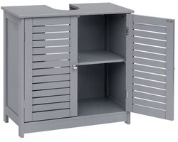 J&R Badkamerkast - Kastje badkamer - Wastafel kast - Kast met deurtjes - Gootsteen kast - Badkamer meubel - Verstelbare plank - Hout - Grijs - 60x60x30cm