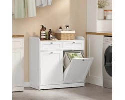 J&R Badkamerkastje - Badkamer Ladekast - Wasgarderobe - Wasmand - Kledingkast - Badkamerkast met 2 Laden en 2 Wasserij bakken - Wit