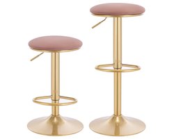 J&R Barkruk - Set van 2 barkrukken - Kruk - Fluwelen barkruk - Kruk Bartafel - 2 stuks - Metalen poot - Velvet - Hoogte verstelbaar - Roze - Gouden poot