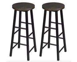 J&R Barkruk - Set van 2 barkrukken - Kruk - Houten barkruk - Kruk Bartafel - 2 stuks - Metalen poot - Houten zitting - Zwart - Donker grijs - Roest grijs