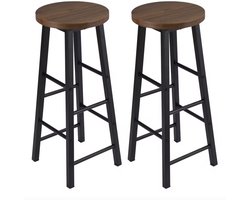 J&R Barkruk - Set van 2 barkrukken - Kruk - Houten barkruk - Kruk Bartafel - 2 stuks - Metalen poot - Meubelviltjes - Houten zitting - Bruin