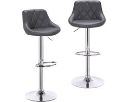 J&R Barkruk Zwart - Kruk - Barkrukken set van 2 - Met rugleuning - PU Leer - Draaibaar - Hoogte verstelbaar - Voetensteun - Zwart