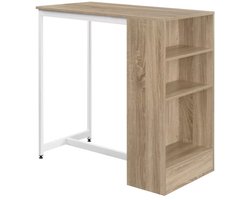 J&R Bartafel - Bar - Staantafel met opbergruimte - Keukentafel - Schiereiland - Partytafel - Bistrotafel - Bartafel - Sta bureau - Receptie - Ontvangsttafel - 91 x 49 x 91cm - 3 planken - Lichtbruin