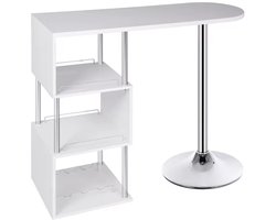 J&R Bartafel - Eettafel - Tafel - Bar - Met opbergruimte - Modern - Drankkast - Flessenhouder - Hout - Chroom - 113x40x105cm - Wit
