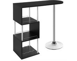 J&R Bartafel - Eettafel - Tafel - Bar - Met opbergruimte - Modern - Drankkast - Flessenhouder - Hout - Chroom - 113x40x105cm - Zwart