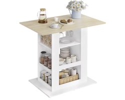 J&R Bartafel - Eettafel - Tafel - Bar - Met opbergruimte - Planken rondom - Glazen rails - Wijnrek - Wit/Bruin - 105x68x94cm