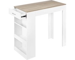 J&R Bartafel - Keukentafel - Bar - Hoge tafel - 1 lade - 3 planken - Hout - Wit - 100x100x50cm