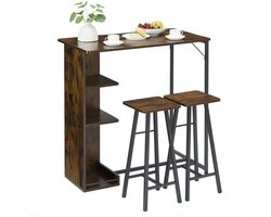 J&R Bartafel set - Bartafel - Bar Tafel - Tafel en 2 krukken - Tafel - 2 Krukken - Hoge tafel - Opbergvakken - Hout - Bruin