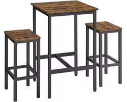 J&R Bartafel set - Bartafel en 2 krukken - Tafelset - Hoge eettafel - Eettafel voor kleine kamers - Café - Industrieel - Hout en Metaal - Bruin - Zwart