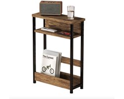 J&R Bijzettafel - Smalle tafel - Smal kastje - Sidetable - Nachtkastje - Eindtafel - Lectuurbak - Tijdschrift houder - Industrieel - Hout - Bruin