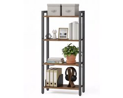 J&R Boekenkast Industrieel – Open Opbergkast 4 Niveaus – Stalen Frame – Rustiek Bruin/Zwart – 40 x 24 x 107 cm