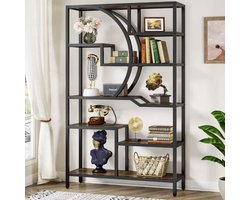 J&R Boekenkast - Plankenkast - Open Kast - Hout - 6 laags - Industrieel - Zwart metaal - Donker hout - 100x175x30